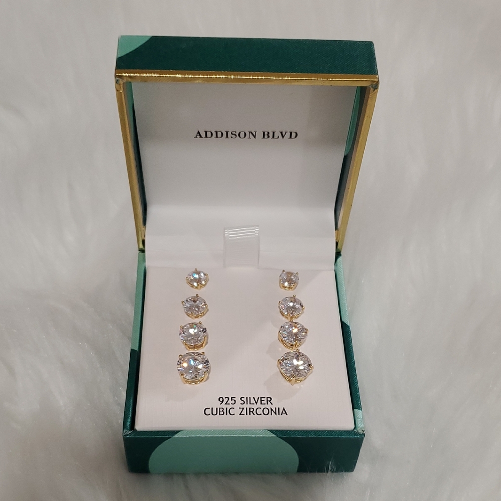 Addison Blvd 925 Silver Cubic Zirconia Earrings Set Of 4 New In Box